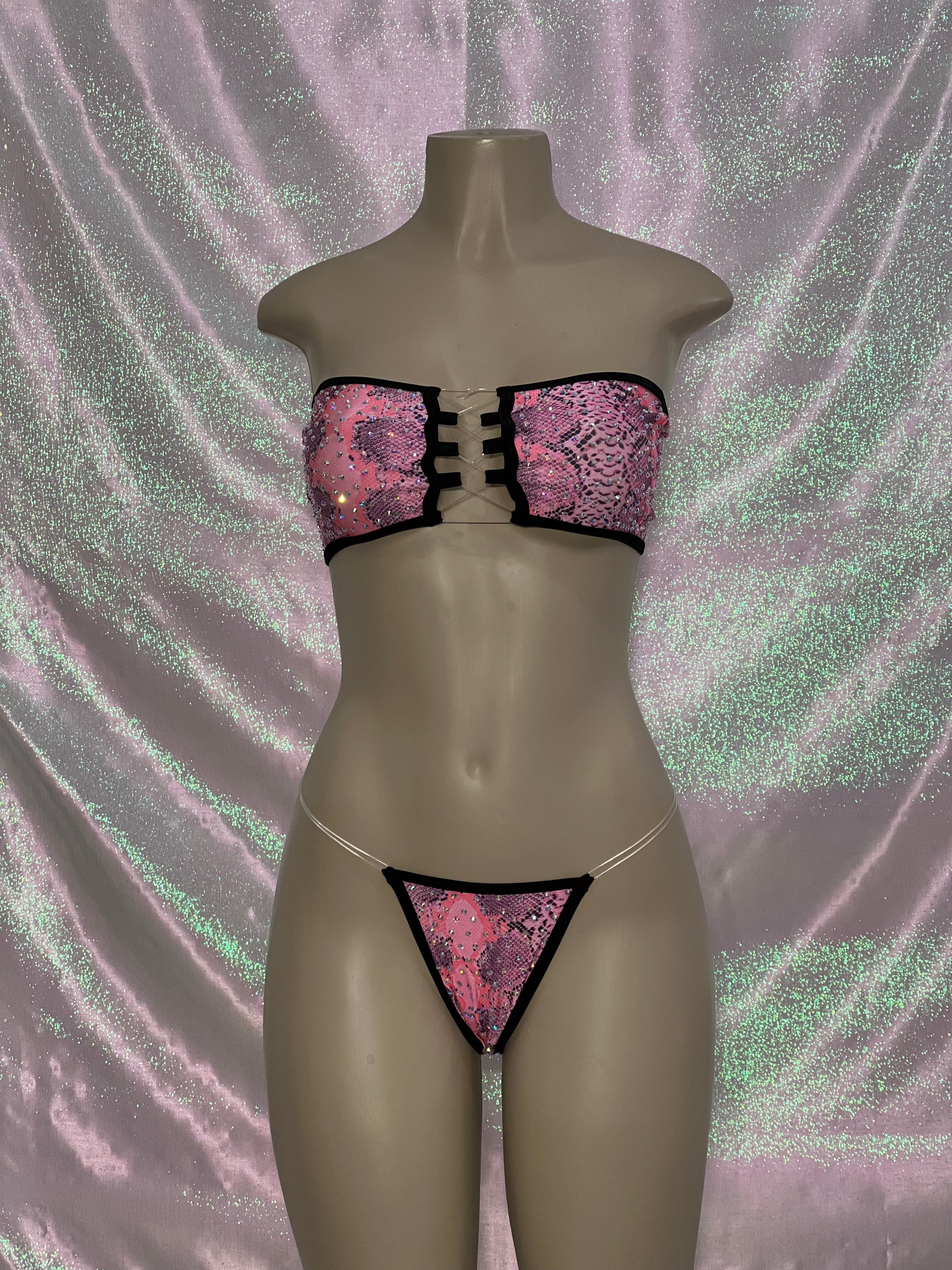 Tube Top Two Piece Pink Snake Print