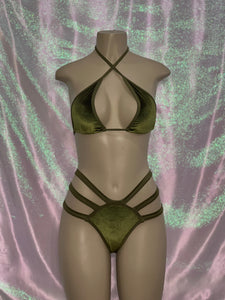 Three String Bikini Green Velvet